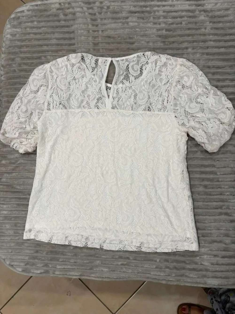 Anthropologie White Lace Puff-Sleeve Blouse